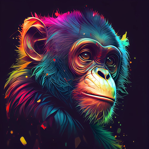 Retrato de macaco em cores do arco-íris Generative AI