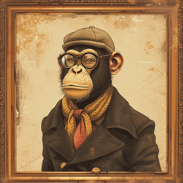 retrato de macaco em moldura