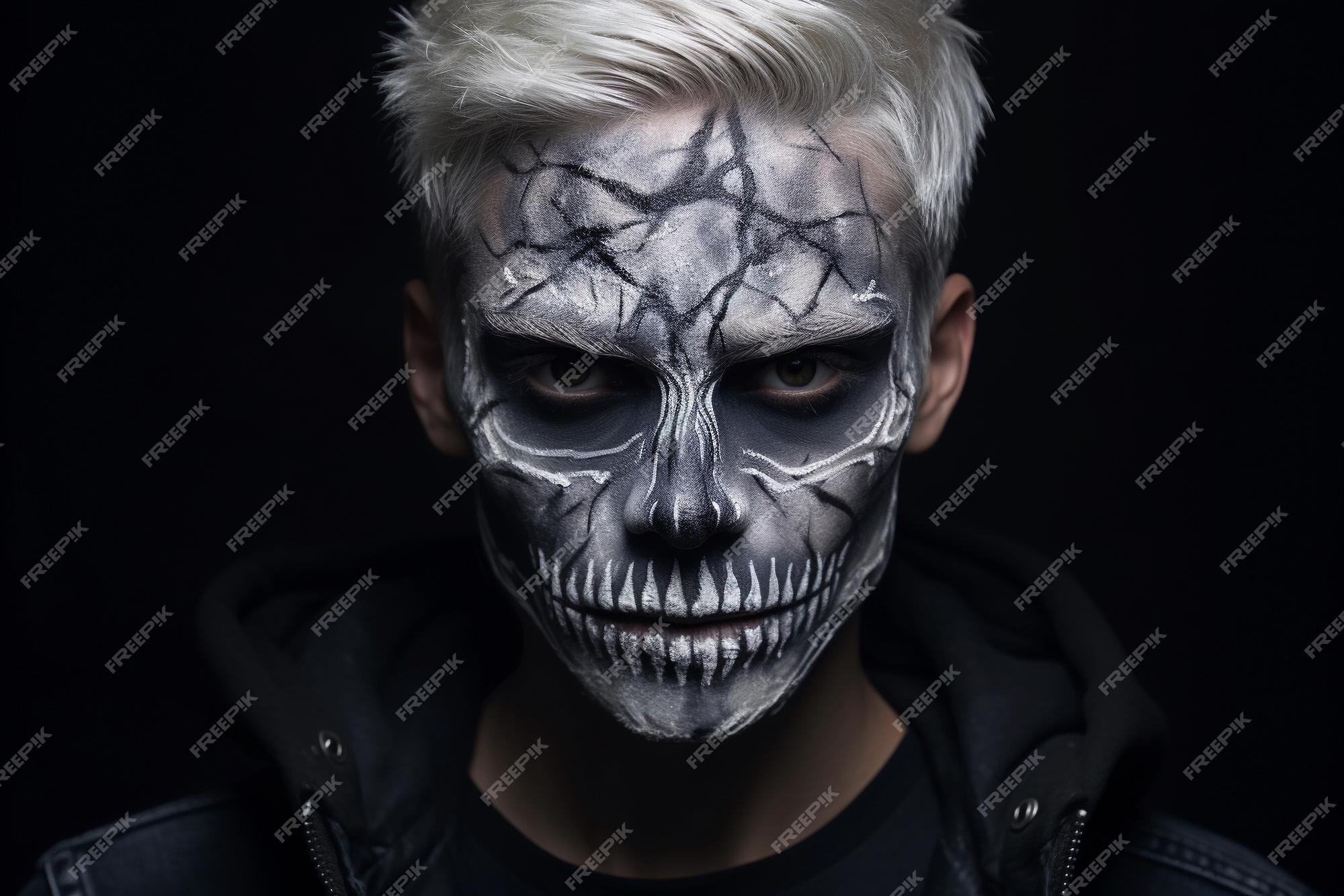 Retrato de maquiagem de caveira de jovem para o halloween