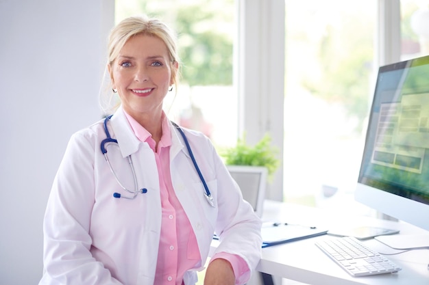 Retrato de médica feminina na sala médica