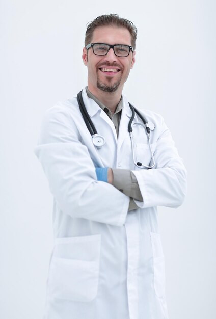 Retrato de médico especialista com estetoscópio