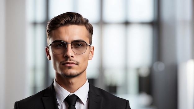 Retrato de meio corpo de um jovem elegante vestindo um terno de negócios isolado em fundo branco