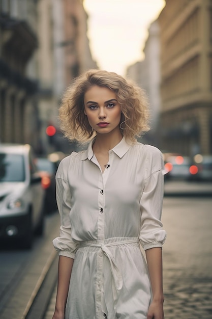 Retrato de moda ao ar livre de uma jovem bonita na rua IA generativa