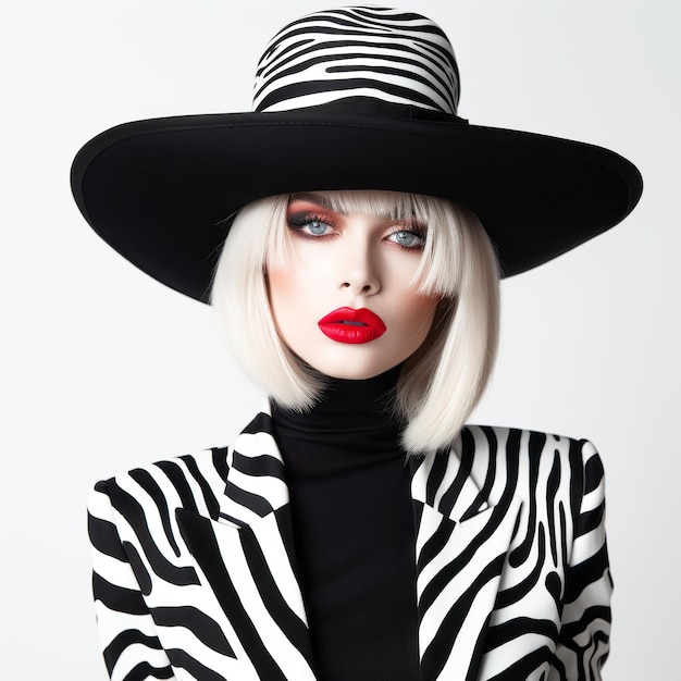 Retrato de moda de uma modelo em acessórios de moda e roupas com estampa de zebra