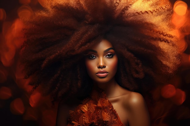 Retrato de moda e beleza de mulher modelo afro-americana atraente