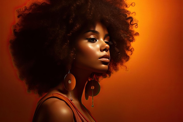 Retrato de moda e beleza de mulher modelo afro-americana atraente