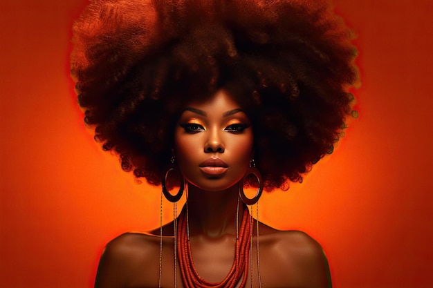 Retrato de moda e beleza de mulher modelo afro-americana atraente