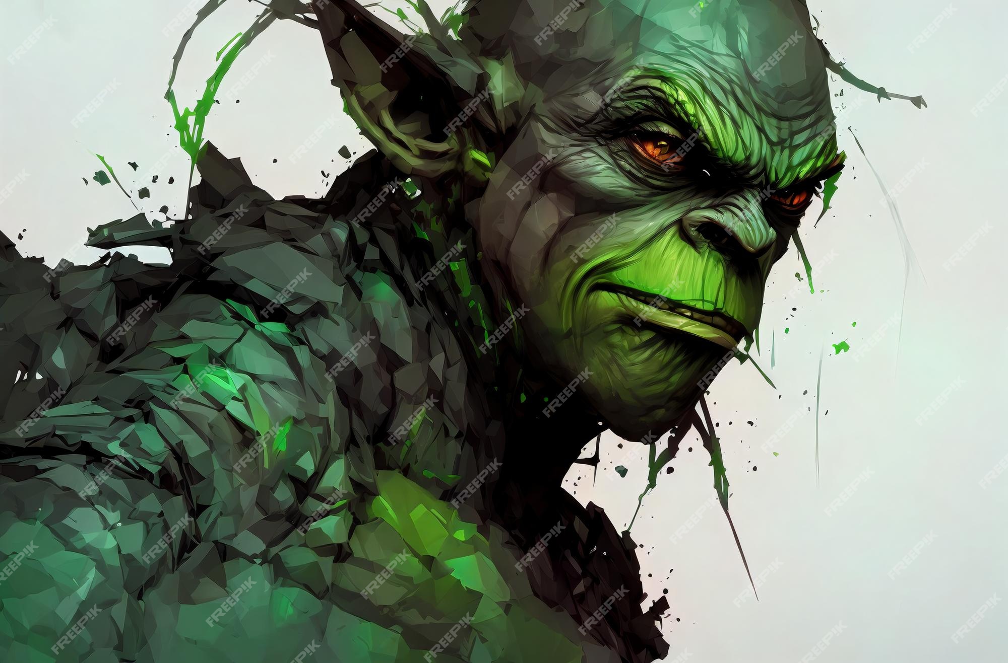 Retrato de monstro verde aterrorizante gritando criatura fantástica orc  ogre troll com fa assustador