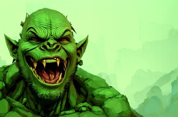 Retrato de orc verde aterrorizante criatura fantástica troll com