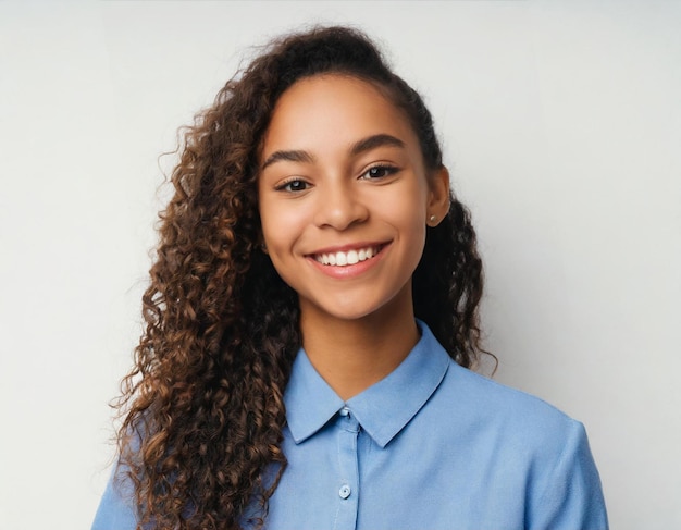 retrato de mulher afro-americana sorridente alegre feliz menina bonita sorrindo rindo olhando para ca