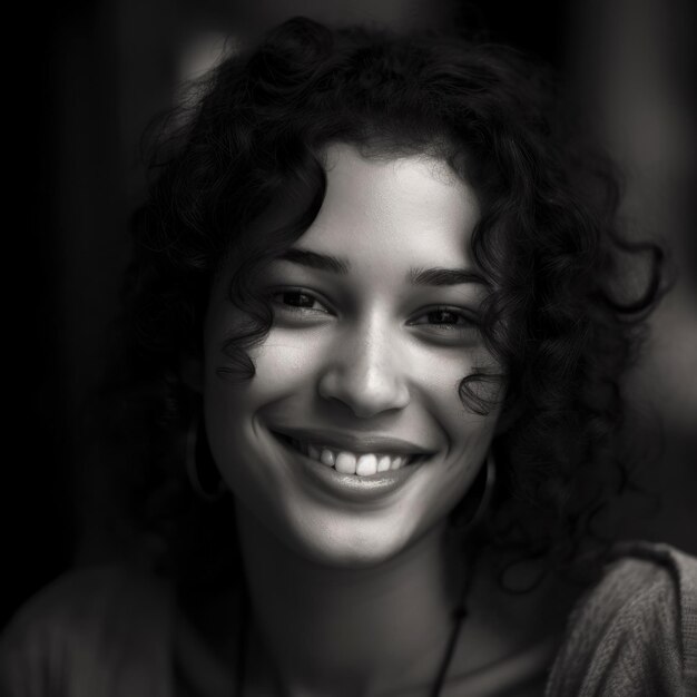 Retrato de mulher árabe egípcia com sorriso de cabelo preto e rosto feliz