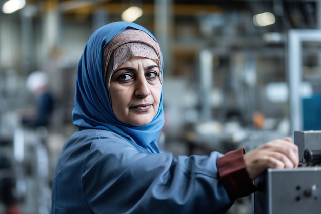 Retrato de mulher árabe muçulmana trabalhadora de fábrica ai gerado