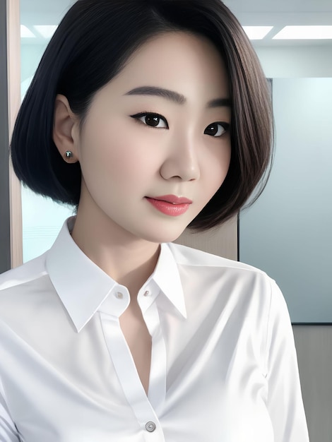 Retrato de mulher asiática na arte generativa do escritório por AI