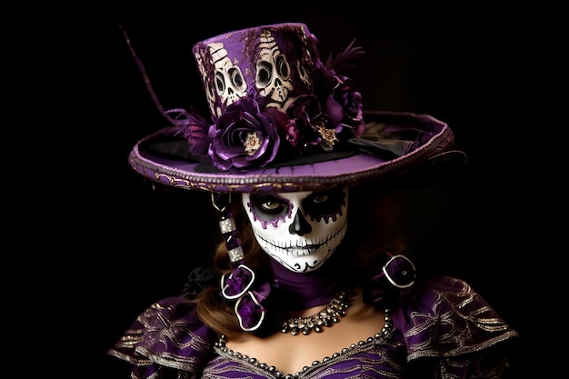Retrato de mulher com maquiagem tradicional la muerte Festival mexicano Dia de los Muertos Halloween