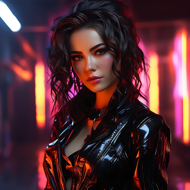 Retrato de mulher cyberpunk de estilo neon futurista gerado pela IA