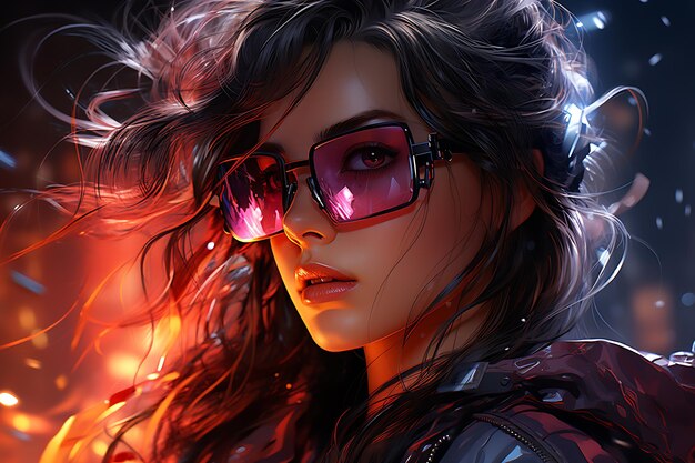 Retrato de mulher cyberpunk de estilo neon futurista gerado pela IA