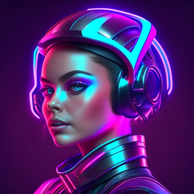 retrato de mulher cyberpunk estilo neon futurista 3d