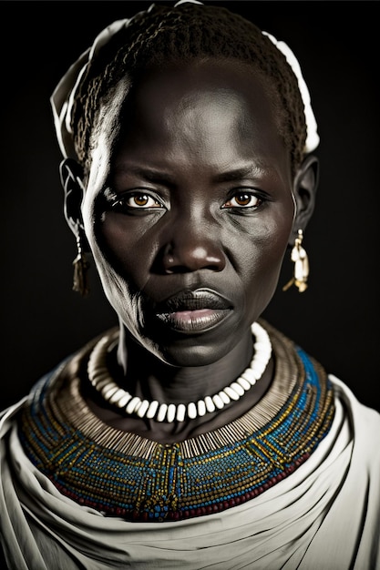Foto retrato de mulher de beleza tradicional africana acessório tribal ai gerado