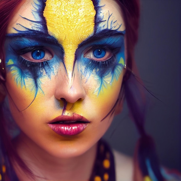 Retrato de mulher de moda com renderização 3d de maquiagem criativa
