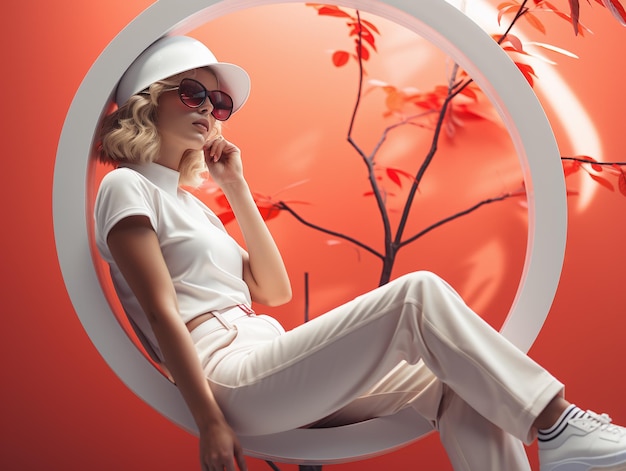 retrato de mulher de moda futurista usando óculos de sol de alta costura na moda anúncio de óculos de fotografia
