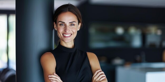 Retrato de mulher de negócios confiante de meia-idade com espaço para cópia