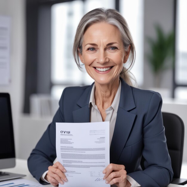 Foto retrato de mulher de negócios feliz em terno com papéis no escritório retrato de mulheres de negócios felizes em terno