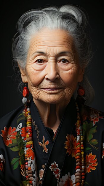 Retrato de mulher idosa japonesa Avó japonesa em kimono tradicional