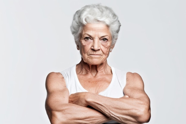 Retrato de mulher idosa musculosa forte e bonita