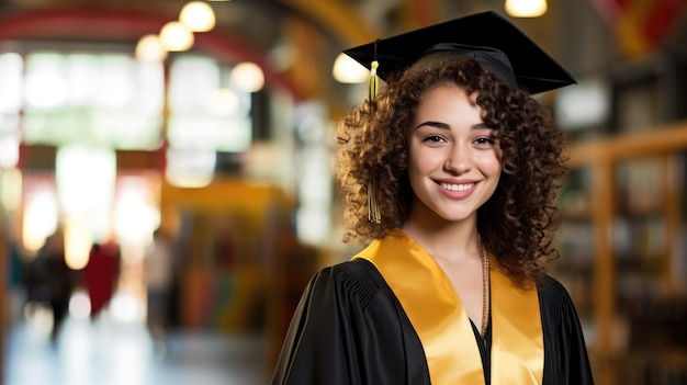 Retrato de mulher latina na formatura vestindo toga