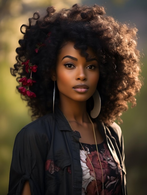 Retrato de mulher negra africana garota bonita fundo de foto de estoque