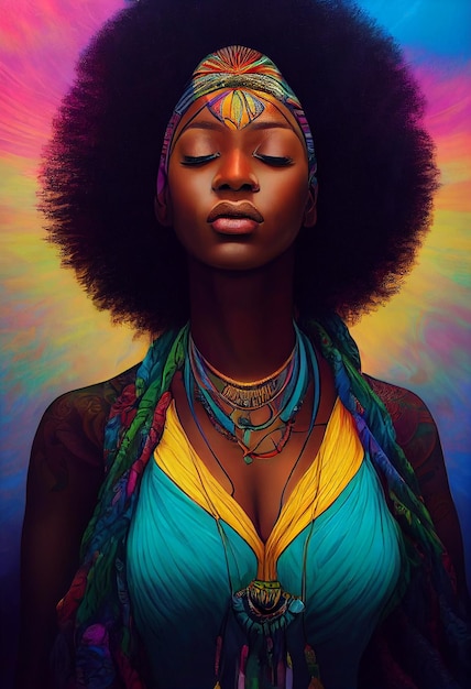 retrato de mulher negra em estilo de pintura digital.