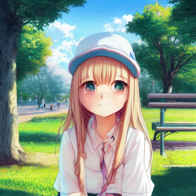 Retrato de mulher no estilo de anime ou mangá do parque