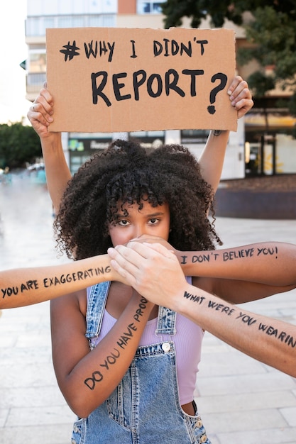 Retrato de mulher protestando por seus direitos