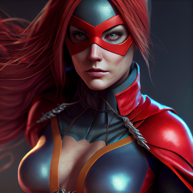 Retrato de mulher super-heroína com ilustração de renderização 3d de superpoderes