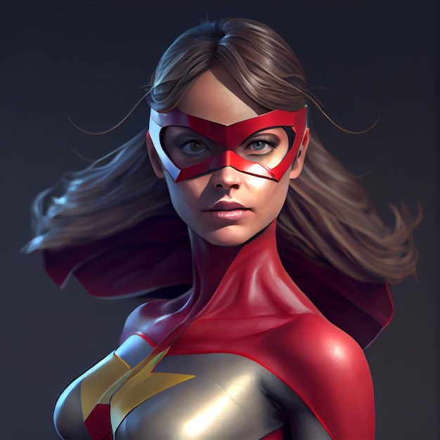 Foto retrato de mulher super-heroína com ilustração de renderização 3d de superpoderes