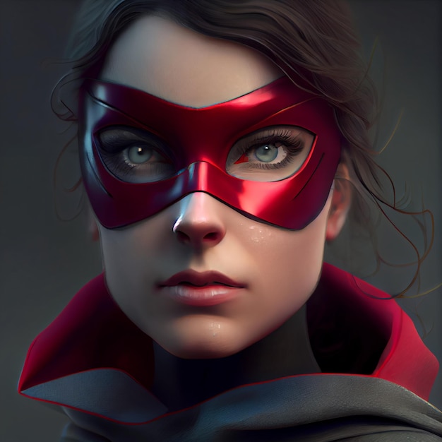 Retrato de mulher super-heroína com ilustração de renderização 3d de superpoderes