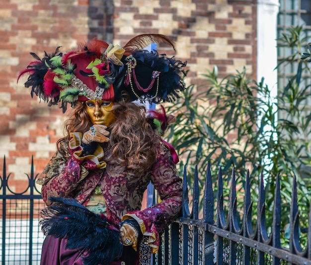 Retrato de mulher vestida para o carnaval no quintal