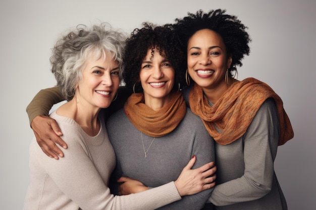 Retrato de mulheres de idade mista e multiétnicas sorrindo na celebração do Dia Internacional da Mulher