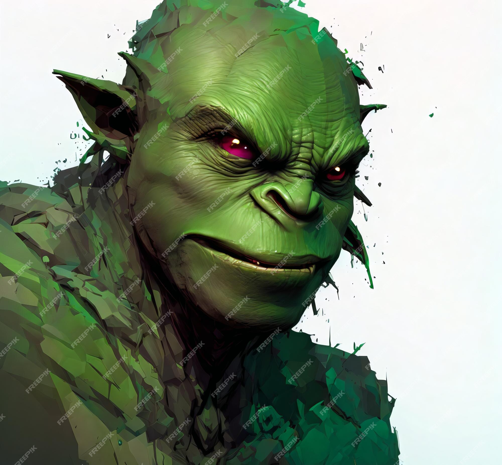 Retrato de orc verde aterrorizante criatura fantástica troll com