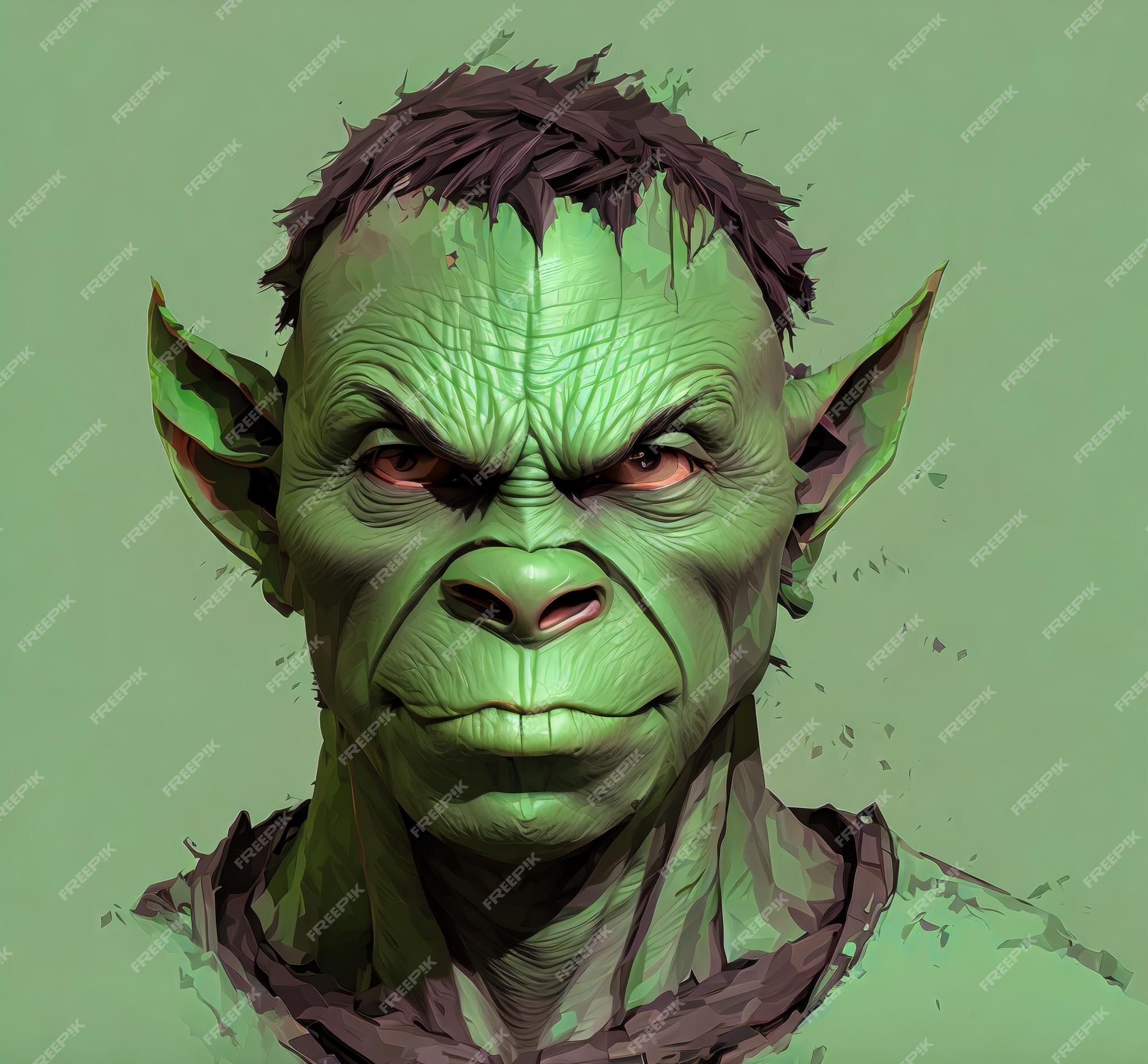 Retrato de orc verde aterrorizante criatura fantástica troll com