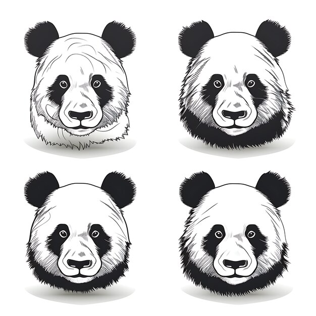 Foto retrato de panda desenhado à mão cores pretas em fundo branco ilustração minimalista