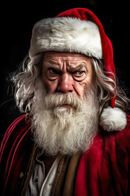 Foto retrato de papai noel colocando diferentes expressões de raiva a alegria e surpresa conceito de natal e emoções imagem criada com ia