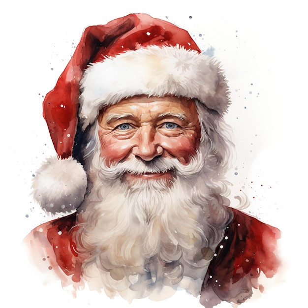 Retrato de papai noel em aquarela em fundo branco