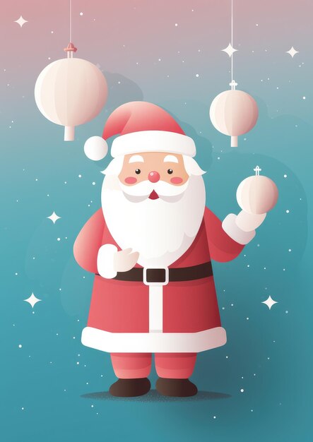 Retrato de Papai Noel ilustração minimalista de cartão de felicitações de Natal Generative Ai