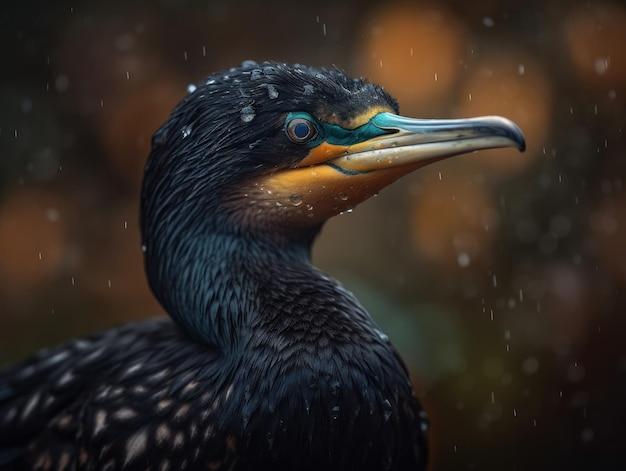 Retrato de pássaro cormorão criado com tecnologia de IA generativa