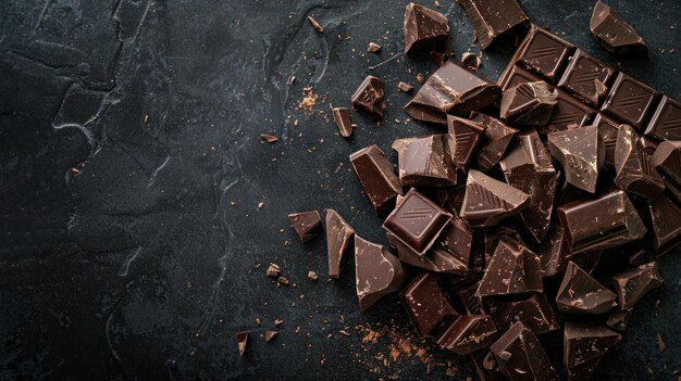 Retrato de pedaços de chocolate escuro em fundo escuro cópia de espaço imagem geradora de IA