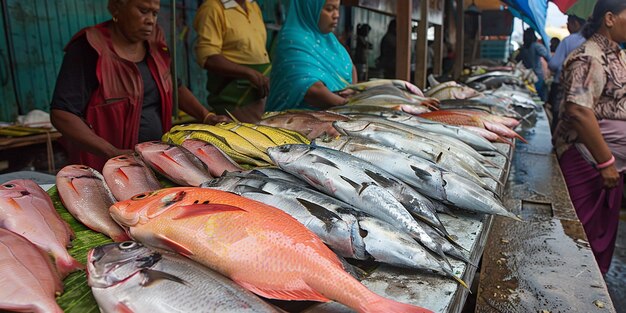 Foto retrato de peixes frescos encontrados no mercado de surpresas da costa