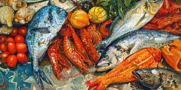 Foto retrato de peixes frescos encontrados no mercado de surpresas da costa