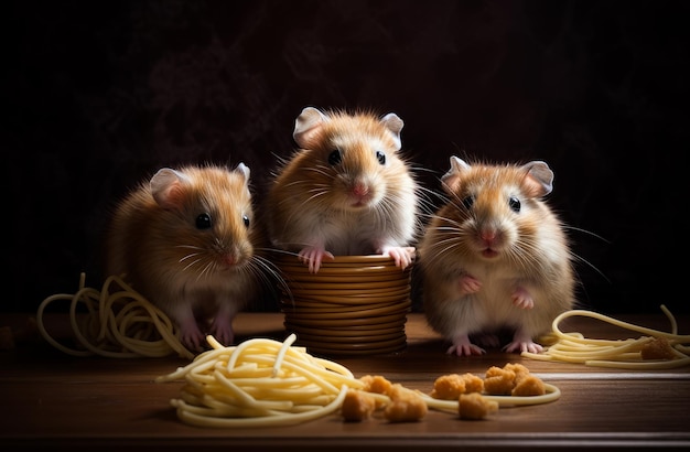 Retrato de pequenos hamsters Ratos engraçados de animais domésticos bonitos IA generativa