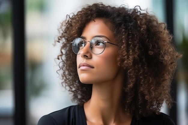 Retrato de perto pensativo sério jovem bem sucedida mulher de negócios afro-americana senhora menina mulher